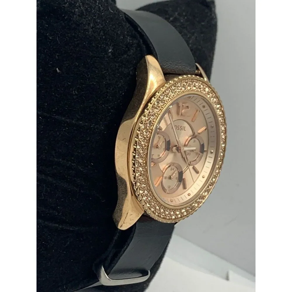 Fossil ES3590 Women's Black Leather Analog Dial Quartz Genuine Wrist Watch RU317